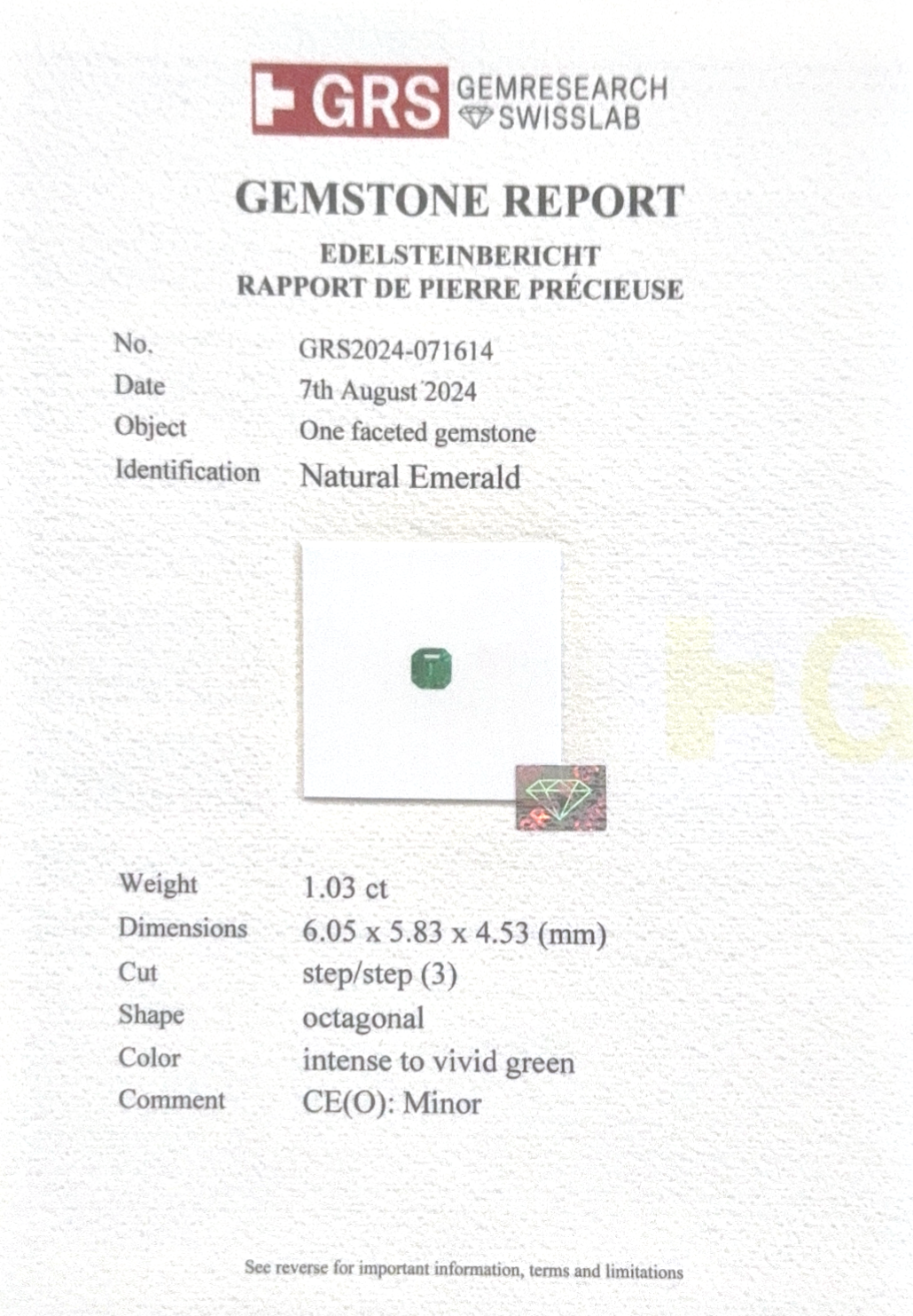 Emerald Loose / 1.03ct